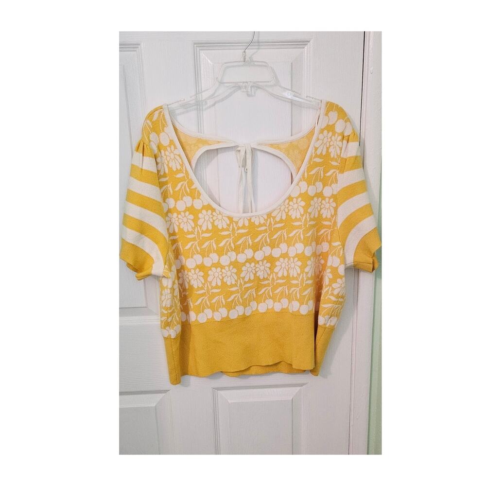Anthropologie Maeve Trixie Puff Sleeve Scoop Neck Tie Back Sweater Tee 3X